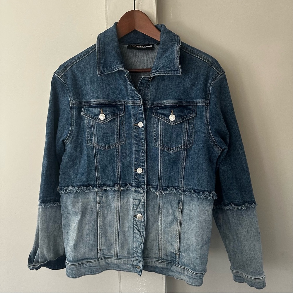 GABRIELLE UNION Deconstructed 2-tone Oversized Denim Jacket Womens sz Small